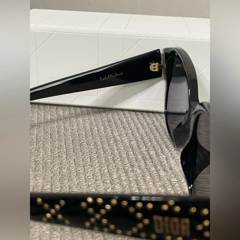 🎉HP🎉New! Dior Lady Dior Studs 54MM Black/Gold Sunglasses✨ Case, Box & Cloth